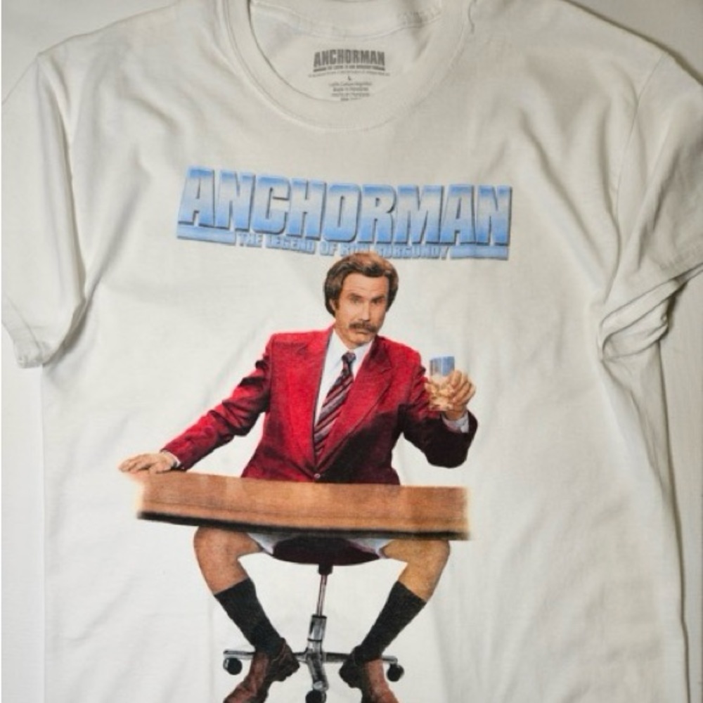 Anchorman Shirt Mens Large White The Legend Of Ron Burgundy Movie Comedy Tee NEW